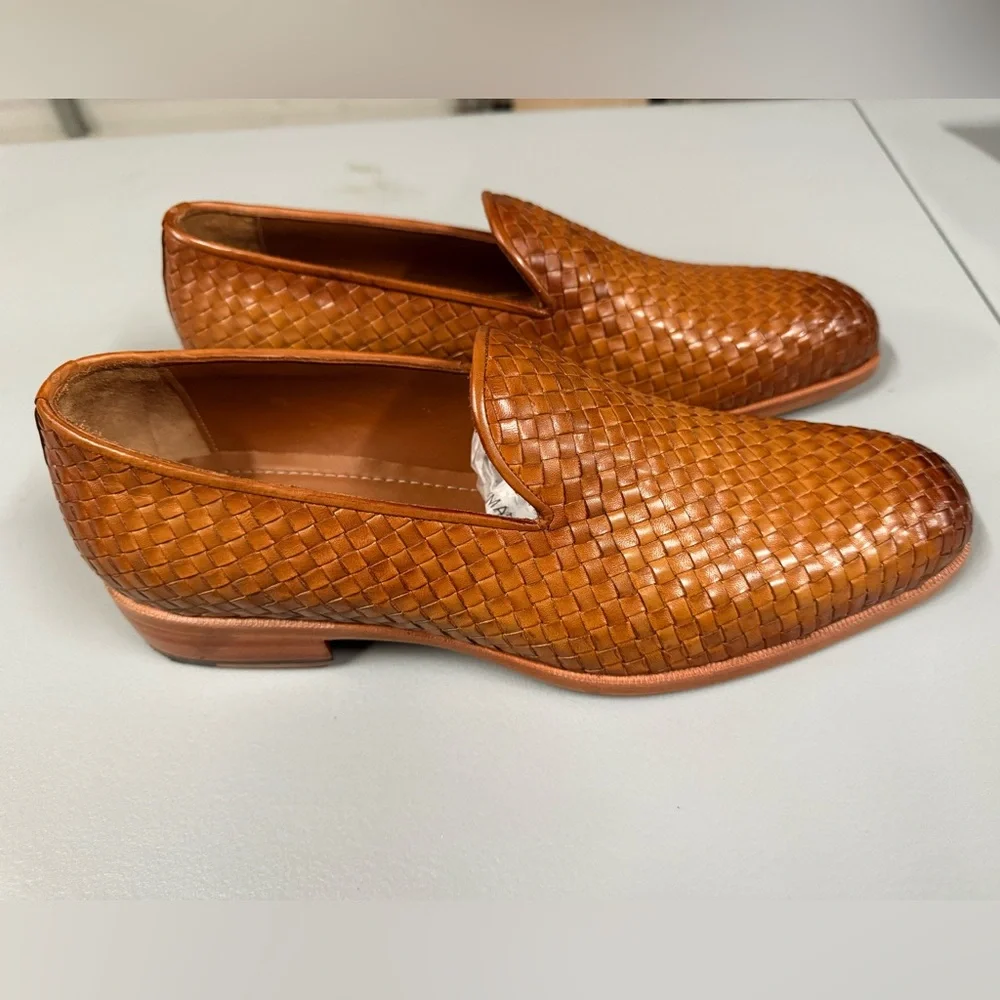 PAUL PARKMAN Tan Woven Leather Loafers